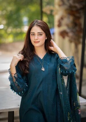 Ladies 3PC Unstitched Suit – Floral Print with Embroidered Neckline