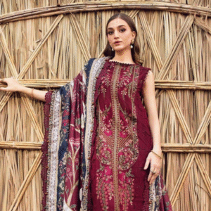 Ladies 3PC Unstitched Suit – Floral Print with Embroidered Neckline (3)